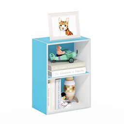 Furinno LUDER 2-Tier Open Shelves Bookcase, Light Blue/White