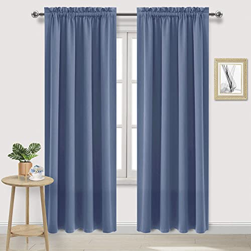 DWCN Blackout Curtains ??? Thermal Insulated, Energy Saving & Noise Reducing Bedroom and Living Room Curtains, Dusty Blue, W 52x L 95 Inch, Set of 2 Rod Pocket Curtain Panels