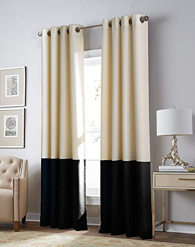 Curtainworks Kendall Color Block Grommet Curtain Panel, 84 inch, Cream and Black