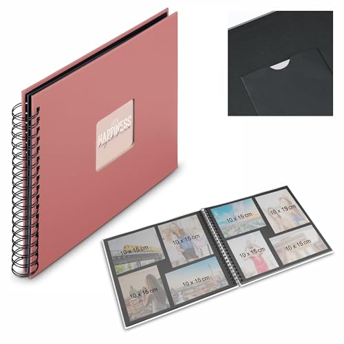 Hama Spiral Album Fine Art 24 x 17 cm 50 Black Pages Terra - For sticking and writing memories, 50 sheets with protective glass paper, holds up to 50 photos of 10 x 15 cm, Terra