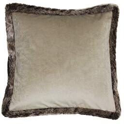 "Riva Paoletti Kiruna Square Feather Filled Cushion - Taupe Beige Velvet Look and Feel - Faux Fur Edging - Reversible - Hidden Zip Closure - 100% Polyester Case - 45 x 45cm (18"" x 18"" inches)"