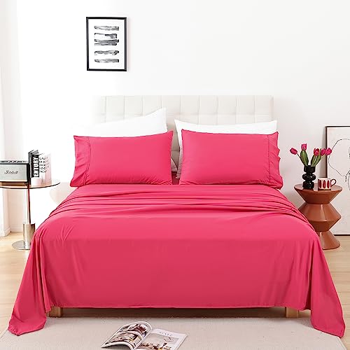 Full Size Sheet Set, 4 Piece Soft Bed Sheets, Deep Pockets - Breathable and Cooling Microfiber, Wrinkle Free, Hotel Luxury Bed Sheet for Women & Men, Oeko-Tex, Magenta