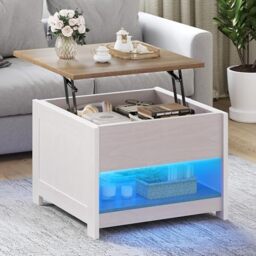 YITAHOME Lift Top Coffee Table, Square Wood Modern Rustic Coffee Table with Storage for Living Room, Farmhouse Grey Wash Coffee Tables 60x60x45cm
