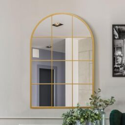 "MirrorOutlet The Fenarc - Gold Metal Framed Modern Arched Wall Leaner WIndow Mirror 47"" X 31"" (120CM X 80CM) Black. 2cm Wide Frame and 3cm Deep. Perfect for Home and Garden"