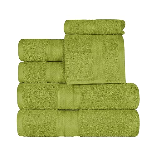 Superior Long Staple 100% Combed Cotton 700GSM, Durable, Plush and Absorbent 6-Piece Single Ply Towel Set, 2 Face/Washcloths, 2 Hand Towels, 2 Bath Towels, Green Essence