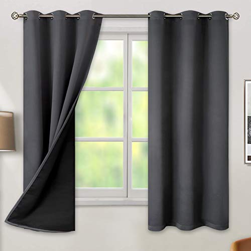 BGment Thermal Insulated 100% Blackout Curtains for Bedroom with Black Liner, Double Layer Full Room Darkening Noise Reducing Grommet Curtain (38 x 63 Inch, Dark Grey, 2 Panels)