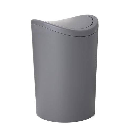Superio Mini Bathroom Trash Can with Lid, Modern Grey Mini Waste Bin with Swing Lid (1 1/2 Gallon, 6 Liter) Plastic Garbage Can for Kitchen, Bathroom, Bedroom, Office, Under Desk (1, Grey)