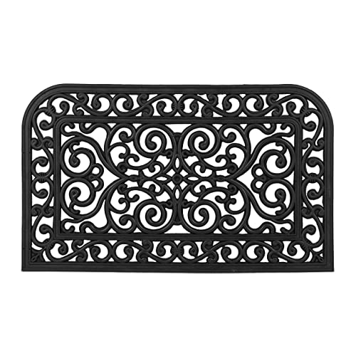 Relaxdays Half-Rounded iron look Doormat, 45 x 75 cm, Door Mat Inside & Outside, Non-Slip, Shoe Wiper, Black