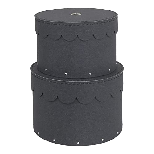 Bigso Box of Sweden WILMA Set of 2 Round Storage Boxes with Lids - Organiser Box with Lid for Clothes, Toys etc. - Decorative Round Box Made of Fibreboard and Paper in Linen Look - Black