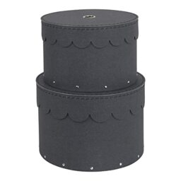 Bigso Box of Sweden WILMA Set of 2 Round Storage Boxes with Lids - Organiser Box with Lid for Clothes, Toys etc. - Decorative Round Box Made of Fibreboard and Paper in Linen Look - Black