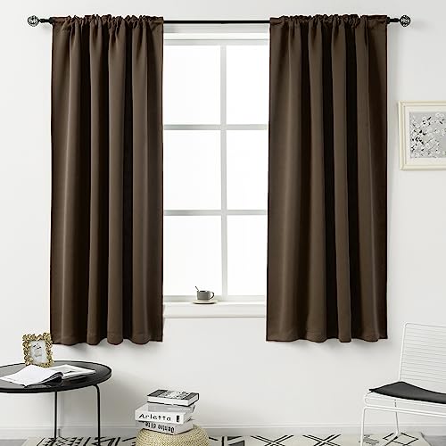 DUALIFE Brown Blackout Curtains 54x45 Inch Length for Small Windows Coffee Color Short Window Curtain Drapes for Bedroom 2 Panels Thermal Insulated Room Darkening Curtains 45 Inches Long Rod Pocket