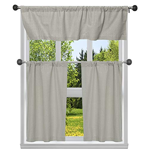 Home Maison Solid Kitchen Curtain & Tier Set, Jacquard, Stone-Silver, 58x15