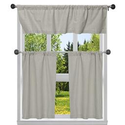 Home Maison Solid Kitchen Curtain & Tier Set, Jacquard, Stone-Silver, 58x15