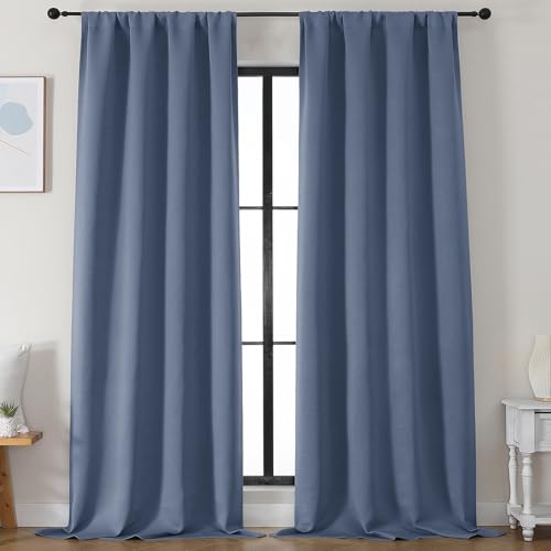 Simplebrand Denim Blackout Curtains for Bedroom 96 Inches Long 2 Panels, Solid Thermal Insulated, Energy Saving Living Room Window Treatment Curtains Blackout Drapes, W50 x L96 Inch, Denim