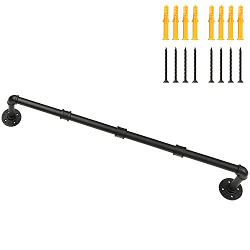 Industrial Pipe Clothing Rack, Wall Ceiling Mounted Clothes Garment Rack 40'', Black Iron Pipe Clothes Hanging Bar, Heavy Duty Metal Hanging Rod for Retail Display Closet Storage and Laundry