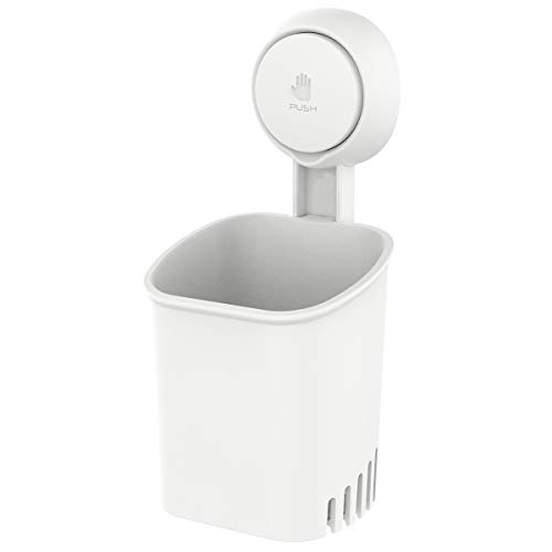 LEVERLOC Toothbrush Holder Wall Mounted, Suction, Light White, No-drill - Shower Tooth Brush and Toothpaste Holder, Drill-Free 1S Installtion, Removable and Reusable, Self-draining Bathroom Organizer