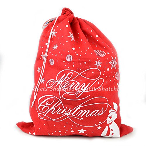 1Pc - 46 x 60cm Large Christmas Santa Sack Snowflake Snowman Merry Christmas Printed Stocking Xmas Gifts Bags for Kids, Jumbo Father Christmas Santa Clause Costume Accessories