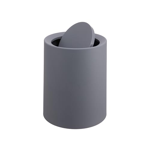 Relaxdays 13L Waste Bin with Swing Lid, Inner Bucket, Matt Plastic, Round, Bathroom & Kitchen, Dark Grey, 31.5 x 26 x 26