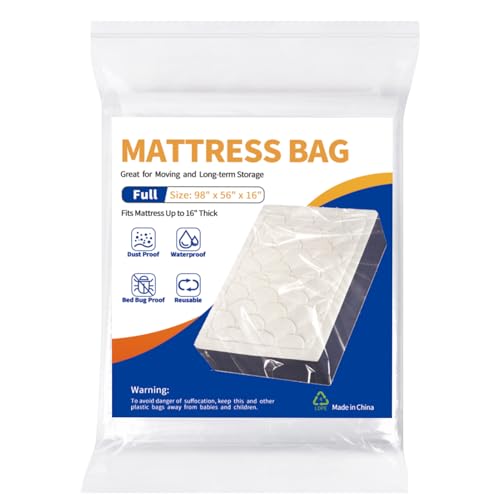 Mattress Bag for Moving Storage - 2 Pack Plastic Waterproof Mattress Protector Cover,Heavy-Duty Mattress Moving Supplies (2, Full)