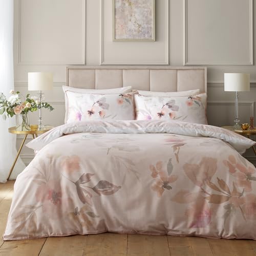 Soiree Mia Floral Blooms Duvet Cover Set Super King 260 x 220cm – 100% Cotton Bedding with Elegant Floral Bloom Design, Includes 2 Pillowcases