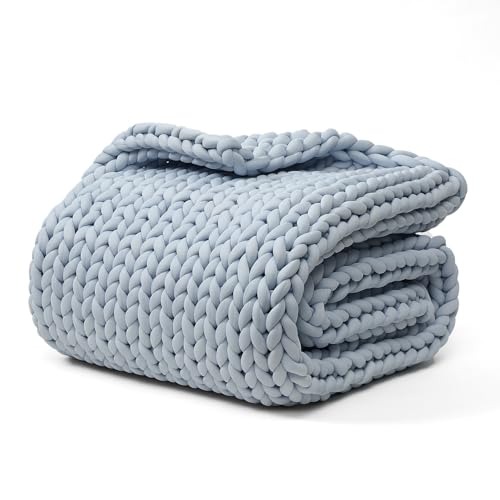 YNM Cooling Chunky Throw Blanket, Medium-Weight, Hand Knitted, Skin Friendly, Ventilated and Breathable, Machine Washable, Home D??cor Piece for Couch, Sofa and Bed (Azure Blue, 40x50 Inch)