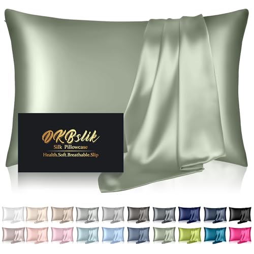 Silk Pillowcase for Hair and Skin, Mulberry Silk Pillow Cases King Size, Anti Acne Cooling Sleep Both Sides Natural Silk Satin Pillow Case Covers with Hidden Zipper, Gifts for Women Men, Sage Green