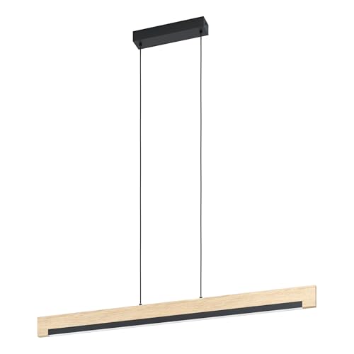 Eglo LED Pendant Light Camacho, Single-Flame Hanging lamp dimmable, Pendant lamp Made of Steel, Wood and Plastic, Dining Table lamp in Black, Natural, White, Hanging Living Room lamp