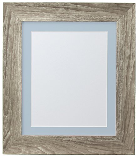 FRAMES BY POST Hygge Picture Photo Frame, Grey Ash with Blue Mount, 14 x 11 Image Size 12 x 8 Inches