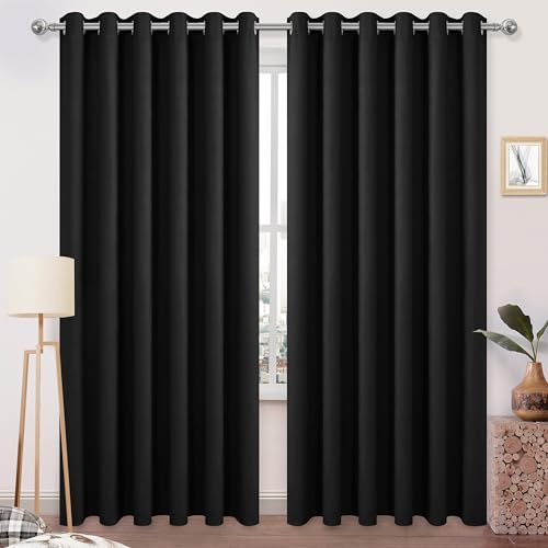 DWCN Black Blackout Curtains 84 Inches Long, Wide Window Drapes for Bedroom, Thermal Loght Blocking Living Room Panels - Black, W70 x L84 Inch, 2PCS