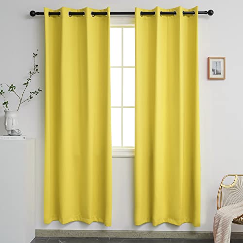 YGO Thermal Insulated Blackout Curtains, 183 cm Long, Light Yellow, 2 Pack, Nickel Plated, for Bedroom, Living Room, Lemon Yellow