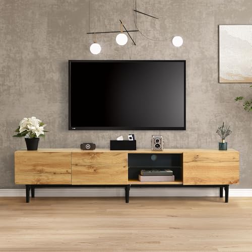 Ball & Cast LED TV Stand, TV Cabinet TV Unit for Living Room, Entertainment Cabinet, Adjustable RGB Lighting, Large Storage Space, 3-Door Media Console with Wood-Grain Finish,175 × 31 × 41cm