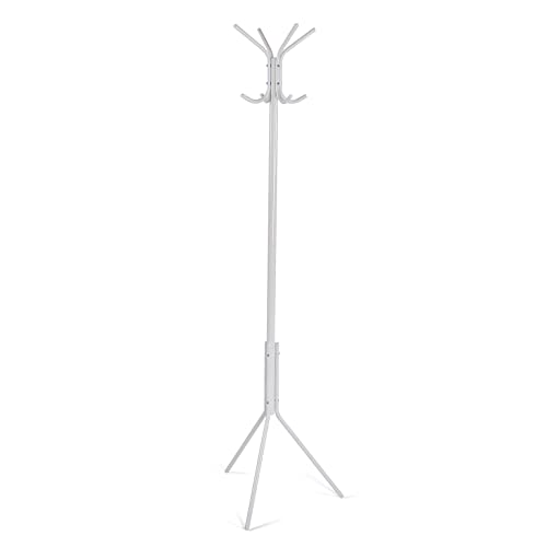 Versa Kala Minimalist Style Standing Coat Rack with 8 Hooks or Hangers for Clothes or Bags for Hallway, Dimensions (H x L x W) 174 x 42 x 48 cm, Metal, White