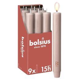Bolsius - Tapered Candle XL Rustic - 9.1″ × 1.2″ - Light Pink - in Box of 9 - Length Burning Time 15 Hours - Unscented - Contains Natural Plant Wax - Without Palm Oil