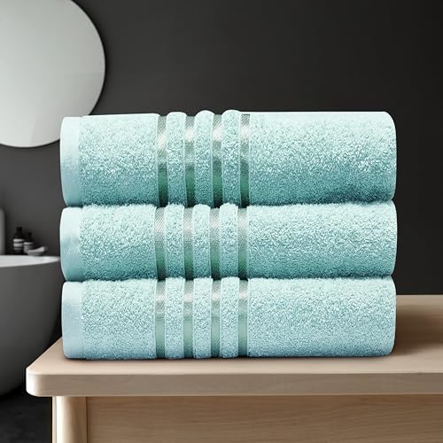 GC GAVENO CAVAILIA Stripe Towels Bath Sheets 3Pack - 90X150 Cm 550 GSM Bath Sheets Extra Large For Bathroom, Spa - Quick Dry & Highly Absorbent, Washable Cotton Sage Green Towels Set XL Bath Sheet