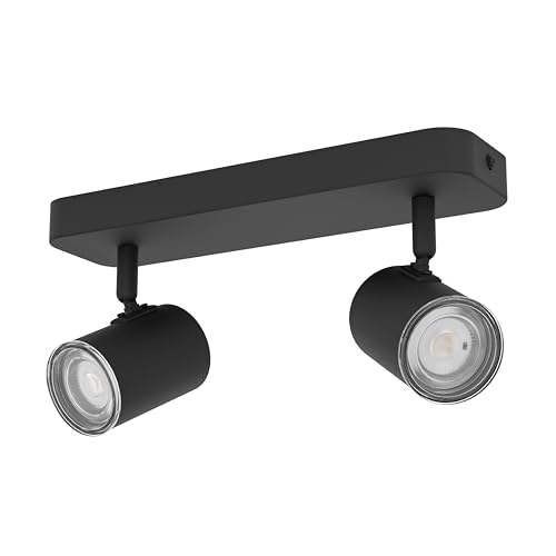 Eglo Ceiling lamp Consuma 1, 2-Flame spot bar, Bathroom Spotlight, Black Metal Light, GU10 Socket, IP44