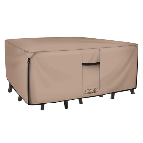 ULTCOVER Rectangular Patio Heavy Duty Table Cover - 600D Tough Canvas Waterproof Outdoor Dining Table and Chairs General Purpose Furniture Cover Size 64L x 52W x 28H inch