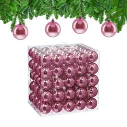 Relaxdays Christmas Baubles, Set of 100, Festive Tree Ornaments, D: 6 cm, Holiday Decorations, Plastic, Shiny, Pink