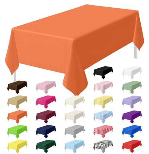 HEIPINIUYE 2 Pack Orange Tablecloth Disposable 54 x 108 Inch Orange Plastic Table Cloth Disposable Waterproof Rectangle Table Cover for Party Birthday Camping Picnic Tablecloths
