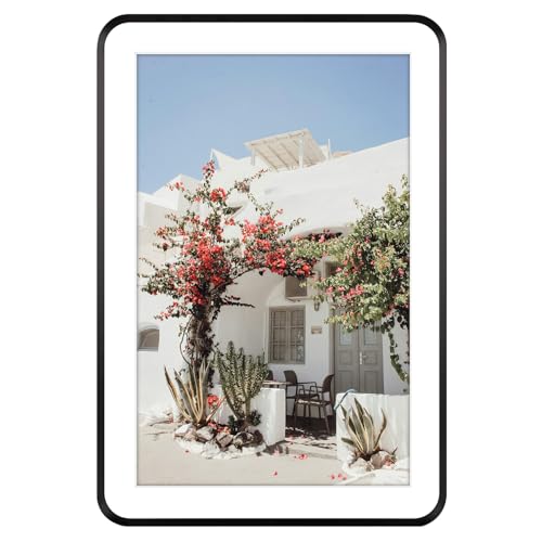 Golden State Art 13x19 Aluminum Picture Frame Black - With Round Corners - With Mat for 11x17 Photo or Without Mat for 13x19 Photo - Real Glass - Matte Design - Home Decor for Wall Display