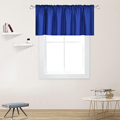 DECOVSUN Royal Blue Valance for Windows 52x18 Inch Solid Thermal Insulated Blackout Rod Pocket Kitchen Short Curtain Toppers Valance for Bathroom Living Room 1 Panel