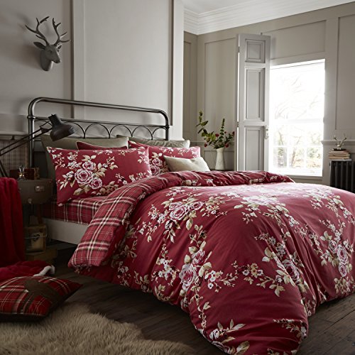 Catherine Lansfield Canterbury Check Sheet Set, Cotton, Red, 280 x 230 x 1 cm
