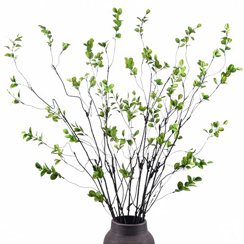 MISSWARM 10Pcs Artificial Ficus Branches Fake Plants, 38.4 Inches Artificial Greenery Stems for Centerpieces???Faux Greenery Stems for Vase Filler Decoration, Fake Leaves Branches for Bathroom Decor