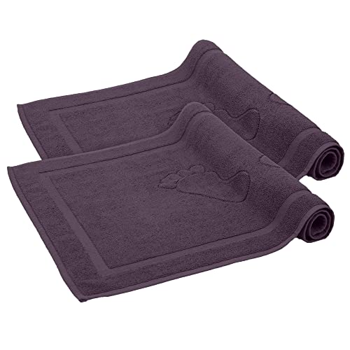 Komfortec Bath Mat Set, 2-Piece Terry Towelling Shower Mat, Washable Shower Mat & Bath Mat, 800 g/m² & 100% Cotton, Absorbent & Quick Drying, 50 x 80 cm, Purple
