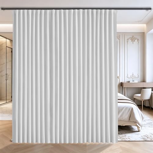 Grichril Floor to Ceiling Curtain for Wall Ceiling Mount Track - Extra Wide Blackout Curtains Room Separator - Privacy Room Divider Curtains for Ceiling Track System or Rod with Hooks, 1 Panel