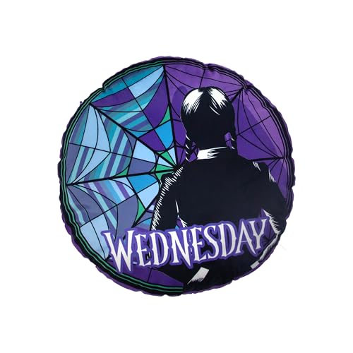 Wednesday Officially Licensed Shaped Cushion Pillow - Stained Glass Design Stuffed Plush Round Pillow - Perfect For Bedroom Or Living Room Décor 40 x 40cm