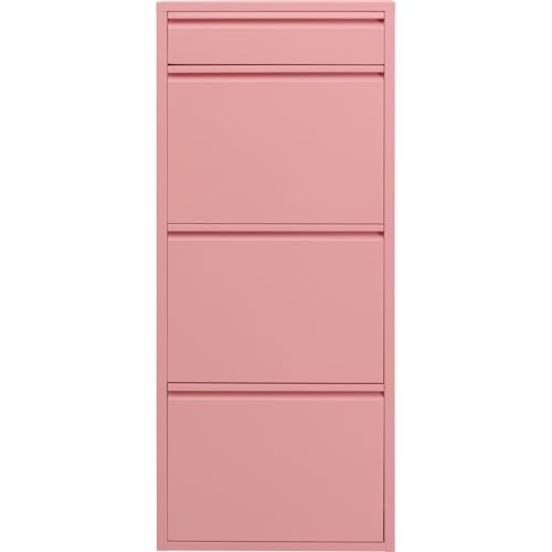 KARE Design Shoe Container Caruso 3 Plus 1, Pink, Steel, 4 Tipping Compartments, Space for 6 Pairs of Shoes, Slim, Space-Saving, Storage Space, Hallway, Floor, 115x50x15 cm (H/W/D)