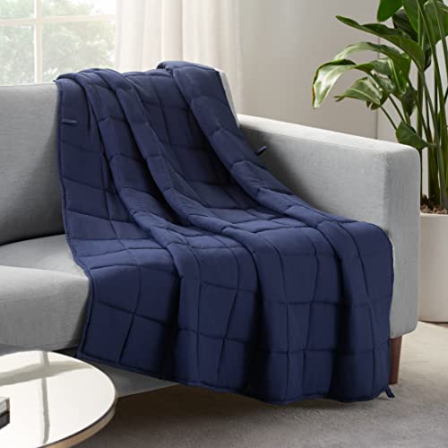 Serta Zen Rest Wrinkle Resistant Adult Heavy Weighted Throw Blanket Filled with Glass Beads, 12 lbs (48 in x 72 in), Navy