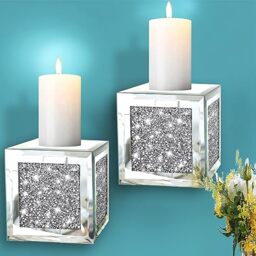 Pibeyer Zilveren diamantvormige wandspiegel, set van 3, decoratieve kristallen crush diamanten spiegels voor slaapkamer, woonkamer en hal, woondecoratie