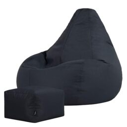 Bean Bag Bazaar Dalton Gaming Bean Bag and Footstool, Charcoal Grey, Garden Chair, Water Resistant Fabric, Beanbag for Indoor and Outdoor Use with Filling Included, Garden Furniture, Outdoor Seating