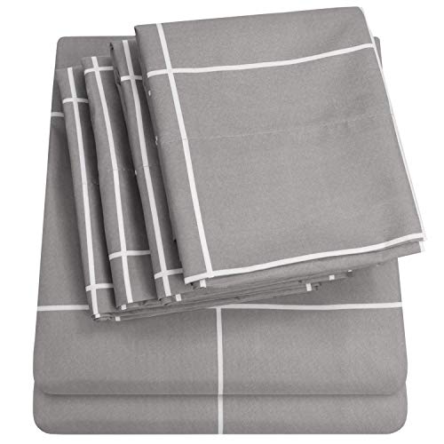 Full Size Bed Sheets - 6 Piece 1500 Supreme Collection Fine Brushed Microfiber Deep Pocket Full Sheet Set Bedding - 2 Extra Pillow Cases, Great Value, Full, Window Pane Gray